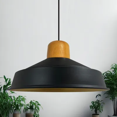 Produktbild von Pendelleuchte | Asletl Industrielle | 41cm, E27, Moderne Holz Hängelampe, Metall Schwarz Lampe