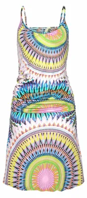 Produktbild von BEACH TIME Strandkleid aus Viskosejersey mit Spaghettiträgern, grafischer Print im Ethno-Stil multicolor-bedruckt Größe 34