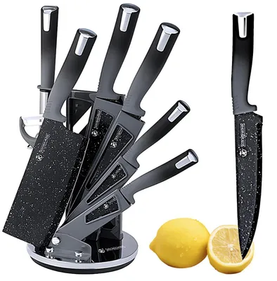 Produktbild von Küchenmesserset 8-teilig Edelstahl mit drehbarem Acrylständer Grau