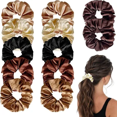 Produktbild von scrunchies haargummis 12 Stück, Satin, Durchmesser 12 cm, 6 Farben, für Haaraccessoires