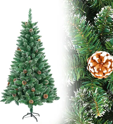 Produktbild von UISEBRT 210cm Künstlicher Weihnachtsbaum Tannenbaum Grün mit Schnee und Kiefernzapfen Christbaum Kunstbaum für Weihnachten-Dekoration mit ständer