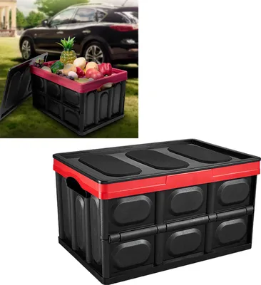 Image de Boîte de rangement pour coffre, pliable, organiseur, grande capacité, valise en ABS pour la maison, le garage, noir, 39 x 26,5 x 22 cm