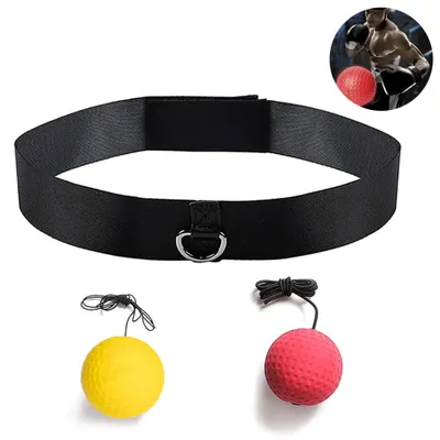 Produktbild von Box-Reflexball, 3 Schwierigkeitsstufen Boxball mit Stirnband, weicher als Tennisball, perfekt für Reaktion, Agilität, Schlaggeschwindigkeit, Kampf Geschicklichkeit und Hand-Augen-Koordinationstraining,Yellow Polyurethanball + Red rubber ball
