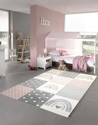 Zdjęcie produktu dla Dywanik dziecięcy „Tęcza” – różowy, szary, kremowy – wymiary: 200 x 290 cm