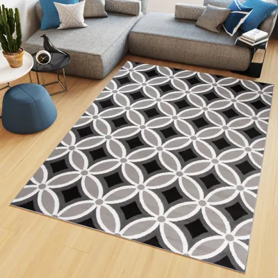 Produktbild von Tapiso Teppich MAYA Modern Creme Grau Schwarz Schlafzimmer  130 x 190 cm