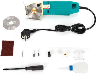 Zdjęcie produktu dla Elektryczna krajarka do tkanin Przemysłowa krajarka do tkanin Rozmiar ostrza: 70 mm Maksymalna grubość cięcia: 25 mm Idealna do tkanin skórzanych papieru z zapasowym ostrzem