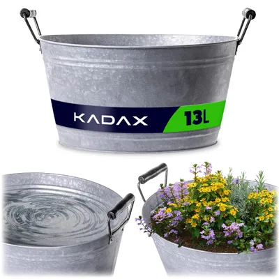 Produktbild von KADAX Zinkwanne 13L für Garten, Pflanzwanne aus verzinktem Stahl, Metall Wanne mit Griffen, ideal als Miniteich, Getränkekühler & Blumenschale (Silber)