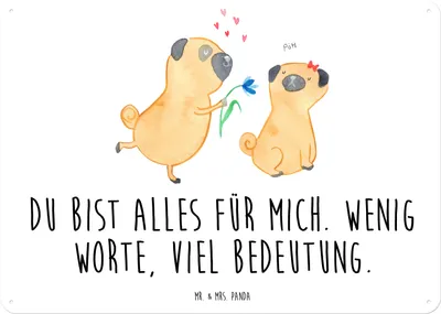 Produktbild von Mr. & Mrs. Panda Schild Mops Verliebt DIN A5 - Weiß - Geschenk, Hund, tafel, Deko Blechschild, Wandbild, Türschild, Liebe, Knuffig, Pure, Sprüche, Metallbild