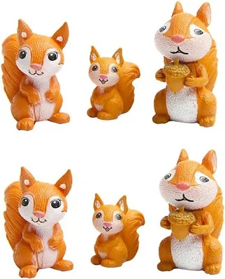 Produktbild von Famanu Eekhoorn Figuren Set - Miniatur Dekoration - Set von 6 Stück - Natürlich Bemalt