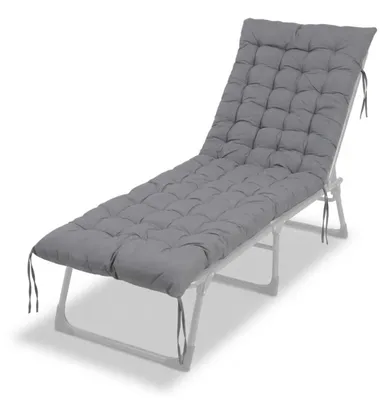 Image de Coussin de banc Relaxdays, 190 x 70 cm, rembourré, matelassé, avec rubans, pour l'extérieur, coussin pour banc de jardin ou palettes, gris