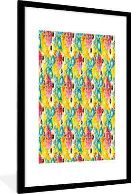 Produktbild von MuchoWow® MuchoWow® Gerahmtes Poster Blumen - Farben - Muster 60x90 cm - Poster mit zchwarzem Bilderrahmen - Dekoration - Wandposter Wohnzimmer - Hochwertig