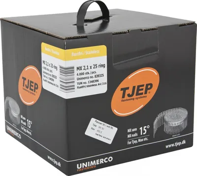 Produktbild von 2,1x25mm Ring rostfrei A4 Linsenkopf MX Coilnägel für Tjep MX-50 Senco SCN34 Coilnagler 4,0M