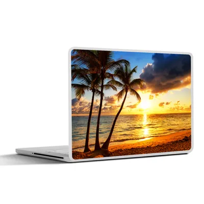Produktbild von MuchoWow® Laptop Aufkleber Sticker Cover Strand - Horizont - Sonnenuntergang - Palme - Meer 31x22.5 cm - Laptop-Deko