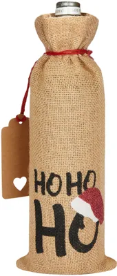 Produktbild von BRUBAKER Weinbeutel für Weihnachten - HOHOHO mit Weihnachtsmütze - 36 cm x 17 cm Weinsack für Wein, Sekt, Champagner Jutesack , 1 Stück