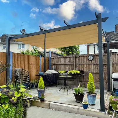 Produktbild von PURPLE LEAF Aluminium Pergola 3 x 4 m Wasserdicht Stabil Winterfest, Garten Pavillon mit Sonnenschutz uberdachung, UV-Schutz, Beige