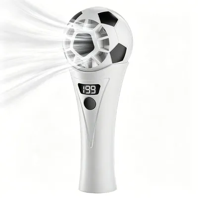 Produktbild von Handventilator USB wiederaufladbar kompakt tragbar 1400mAh Akku leiser Betrieb Fußball-Design für Zuhause Büro Reisen