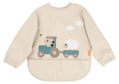 Produktbild von Done by Deer Lätzchen mit Ärmeln und Auffangtasche „Tiny Farm“ – Sand