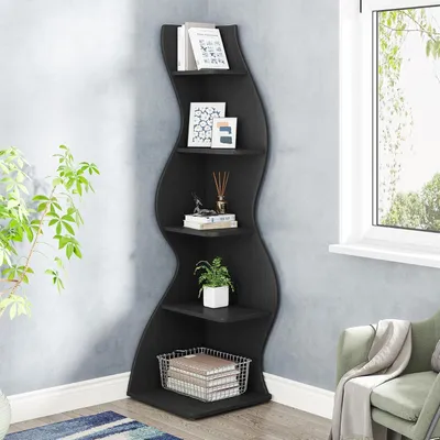 Produktbild von Eckregal, 178 cm hoch, offenes Bücherregal und Pflanzenständer, weiß, modern