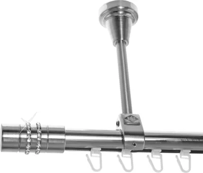 Produktbild von Innenlauf Edelstahl Look Gardinenstange 20mm Deckenträger 1-läufig Kristall, Länge wählbar D51 E80 I