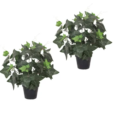 Produktbild von Lacers SMARAGDLINE künstliche Green Ivy Pflanze-künstliche Efeu Pflanze 2er Set 50cm - dekorative kunstpflanze im Topf für Wohnzimmer, Balkon und Büro
