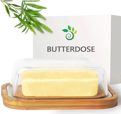 Produktbild von Theo&Cleo Butterdose aus Glas und Bambus: Hochwertiger Umweltfreundlicher Butterbehälter