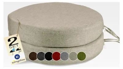 Produktbild von 2er Set Stuhlkissen Rund Ø 40 cm wasserdicht und UV-beständig, 7 cm dick - Polsterauflage für Stühle und Bänke - Sitzkissen für Haus und Garten - Cremefarben
