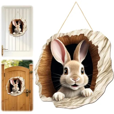 Osterhase Türschild aus Holz, 30 cm, bunte Frühlingsdeko
