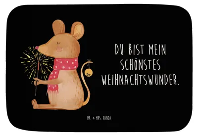 Produktbild von Mr. & Mrs. Panda Badezimmerteppich Maus Weihnachten - Schwarz - Geschenk, Badematte, Weihnachtsdeko, Frohe, Weihnachtsmotiv, Badvorleger, Mäuschen, duschmatte, Badteppich
