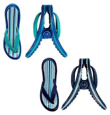 4er-Pack Handtuchclips, Slipper-Design, gestreift, 11 x 8,5 cm