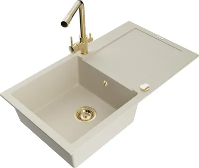 Immagine prodotto di Mexen Leo lavello in granito a 1 vasca con scolapiatti e rubinetto da cucina Duero, beige- 6501-69-671600-50