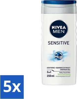 Immagine prodotto di Nivea Men Sensitive Gel doccia - Idratante - 250 ml - Confezione risparmio - 5 pezzi