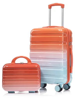 Produktbild von 2-teiliges Reisekoffer-Set 14" + 20" als Handgepäck – Hartschalen-Trolley mit Zahlenschloss & praktischer Kosmetiktasche, Rot