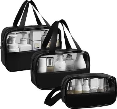 Produktbild von Kulturbeutel Reisetasche Transparenter Kulturbeutel Damen Kosmetiktasche Große wasserdichte Hänge-Kulturtasche für Damen Große Schwimmtasche für Koffer Schwarz-2