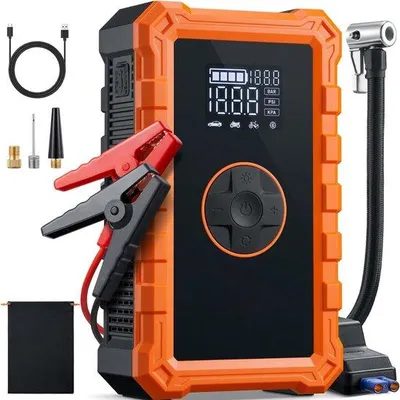 Produktbild von Handbedienbare Auto-Startbooster mit Kompressor - 1500A 12V - 150 PSI - mit Notlicht und LED-Anzeige