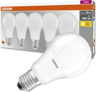 Produktbild von Osram Lamps LED žiarovka Classic A, pätica: E27, 2700 K, 8, 50 W, náhrada za 60 W žiarovku, teplá biela, 5 kusov (balenie po 1)