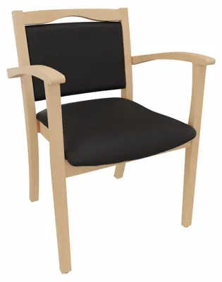 Produktbild von Seniorenstuhl Alexander mit Armlehnen – Komfortabler Pflegestuhl –  52cm Sitzhöhe.Stoffbezug:Kunstleder Soft Schwarz,Bodengleiter:Kunststoff Weiss