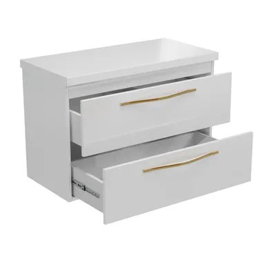Produktbild von paplinskimoebel Girona Badmöbel 80 x 40 x 55cm, goldfarbene Griffe, wandmontierter Badschrank, zwei Schubladen, wandmontiert mit geräuschlosem Schließ