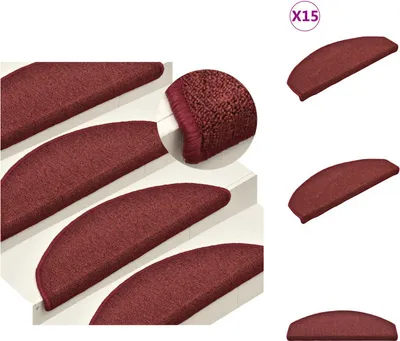 Image de vidaXL Tapis d'escalier 15 pcs. Rouge 65x24x4 cm - Tapis d'escalier
