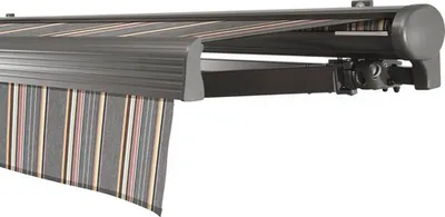 Produktbild von SOLUNA Halbkassettenmarkise Comfort 5x3,5 Stoff Dessin D422 Gestell DB703 dunkelgrau Antrieb rechts inkl. Motor, Sonnen