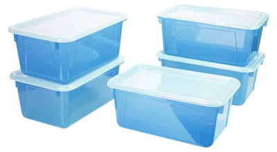Image de Poubelle Storex avec couvercle, petite taille. Couleur : bleu turquoise