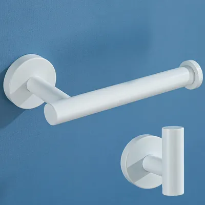 Image de Porte-rouleau de papier toilette, crochet pour serviette de salle de bain, crochet mural, porte-rouleau de papier toilette en acier inoxydable, support pour WC, porte-rouleau, porte-rouleau de papier toilette, porte-rouleau pour WC, cuisine et salle de bain, blanc