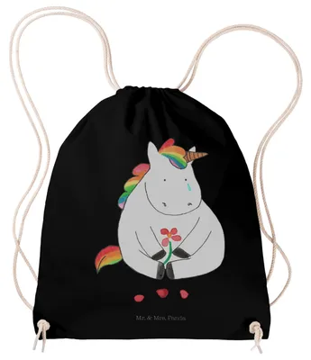 Produktbild von Mr. & Mrs. Panda Jutebeutel Einhorn Traurig - Schwarz - Geschenk, Blume, leichter rucksack, Liebe, Freunde, Einhörner, Stoffbeutel, Unicorn, wander, Glitzer, gym tasche