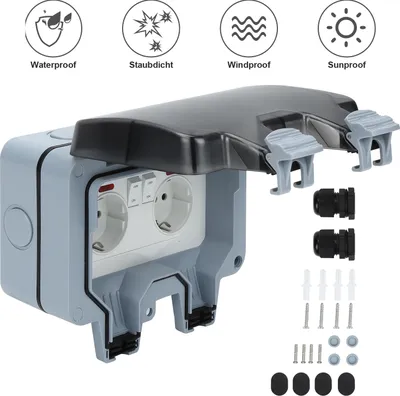 Produktbild von Aopunly 3X Außensteckdose Gartensteckdose Outdoor Steckdose IP66 16A Wasserdicht Staubdicht Wandsteckdose 2 Loch mit Schalter
