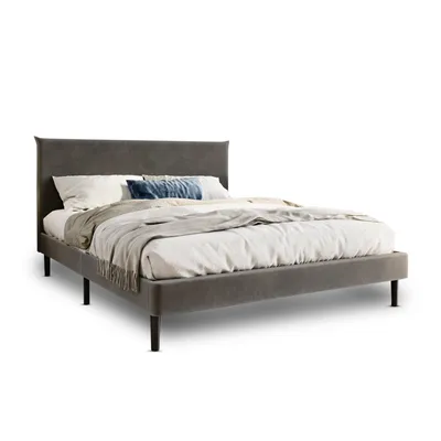 Produktbild von Polsterbett 140x200 und 160x200 cm mit Lattenrost und weichem Bezug, Bettgestell 160x200 cm, Grau, Samtbezug