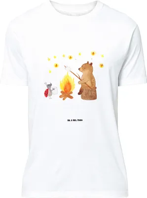 Produktbild von Mr. & Mrs. Panda Größe L T-Shirt Bär & Marienkäfer Lagerfeuer - Weiß - Geschenk, Teddy, Tshirt, mit Spruch, Shirt