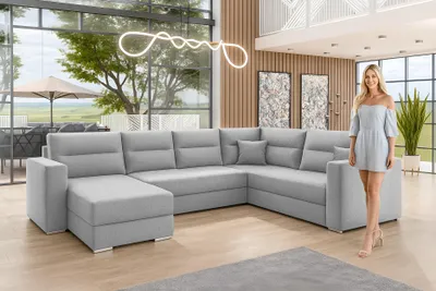 Image de AX LIVING Canapé d'angle grand Lovere 314 cm - Canapé gris avec fonction sommeil