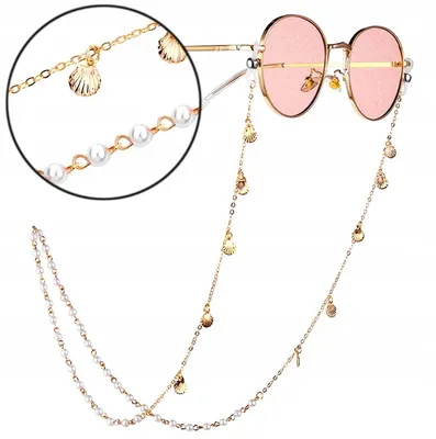 Image de Camerazar Chaîne élégante avec perles pour lunettes avec coquillages dorés