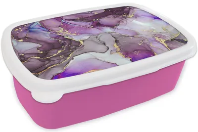 Produktbild von KitchenYeah® Lunchbox Brotzeit Brotdose 17x11 cm Marmor - Rosa - Lila - Gold Kinder Brotzeitdose - Lunchpaket - Brotkasten  - Sandwich Box