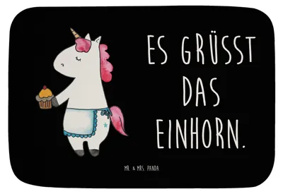 Produktbild von Mr. & Mrs. Panda Badematte Einhorn Muffin - Schwarz - Geschenk, duschmatte, Liebesgrüße, Geburtstagsgrüße, Badteppich, Badvorleger, Unicorn, Kekse, Badezimmerteppich