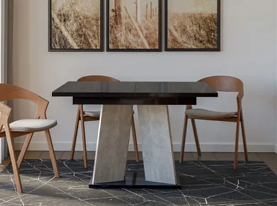Immagine prodotto di Tavolo da pranzo moderno allungabile RANDOY - cemento / nero lucido